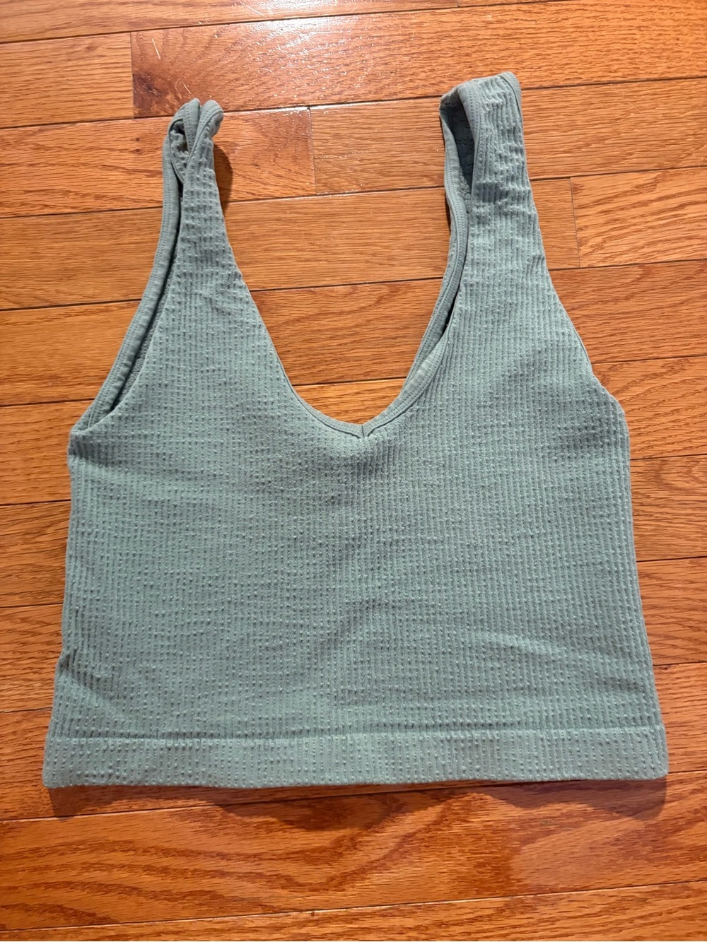 Ribbed V-Neck Crop Tank Top — Sage Green